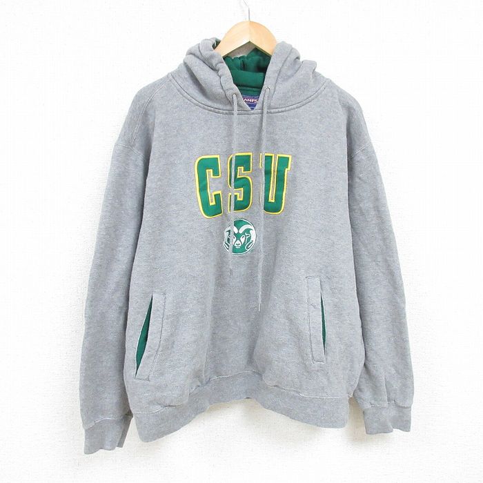 XL★古着 長袖 スウェット パーカー メンズ 00年代 00s CSU 刺繍 大きいサイズ グレー 霜降り 24dec16 中古 スエット トレーナー トップス
