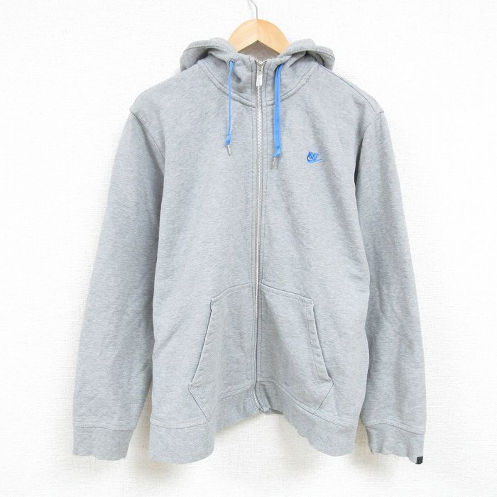 XL★古着 ナイキ NIKE 長袖 ブランド フルジップ スウェット パーカー メンズ ワンポイントロゴ グレー 霜降り 24dec16 中古 スエット トレーナー トップス