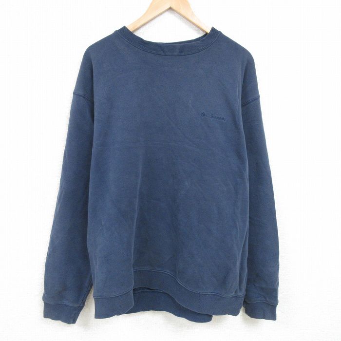 XL★古着 コロンビア COLUMBIA Columbia 長袖 スウェット メンズ 00年代 00s ワンポイントロゴ 大きいサイズ クルーネック 紺 ネイビー 24dec17 中古 スエット トレーナー トップス