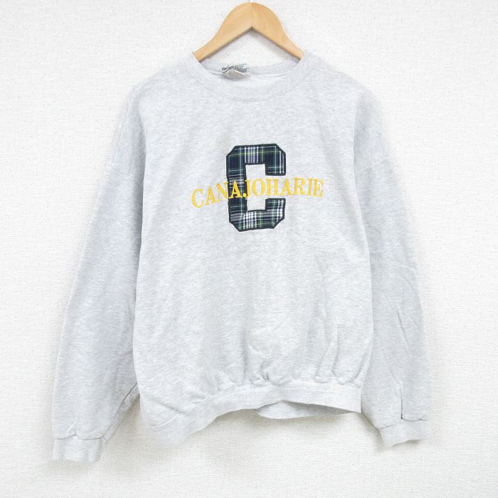 XL★古着 リー Lee 長袖 スウェット メンズ 90年代 90s カナジョハリー 刺繍 大きいサイズ クルーネック USA製 薄グレー 霜降り 24dec17 中古 スエット トレーナー トップス