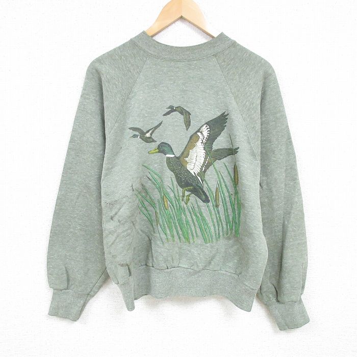 【50%OFF】L★古着 長袖 スウェット メンズ 90年代 90s カモ ラグラン クルーネック USA製 薄緑 グリーン 霜降り 24dec17 中古 スエット トレーナー トップス