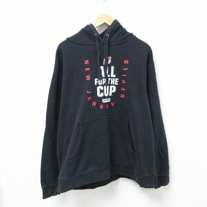 【50%OFF】XL★古着 長袖 スウェット パーカー メンズ NHL ニュージャージーデビルス 大きいサイズ 黒 ブラック アイスホッケー 24dec18 中古 スエット トレーナー トップス