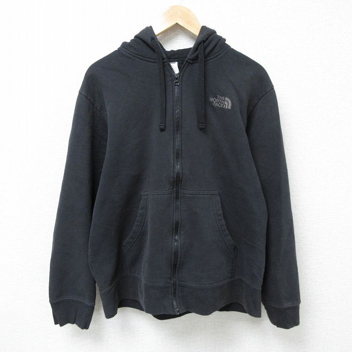L★古着 ノースフェイス THE NORTH FACE 長袖 フルジップ スウェット パーカー メンズ ワンポイントロゴ 黒 ブラック 24dec18 中古 スエット トレーナー トップス