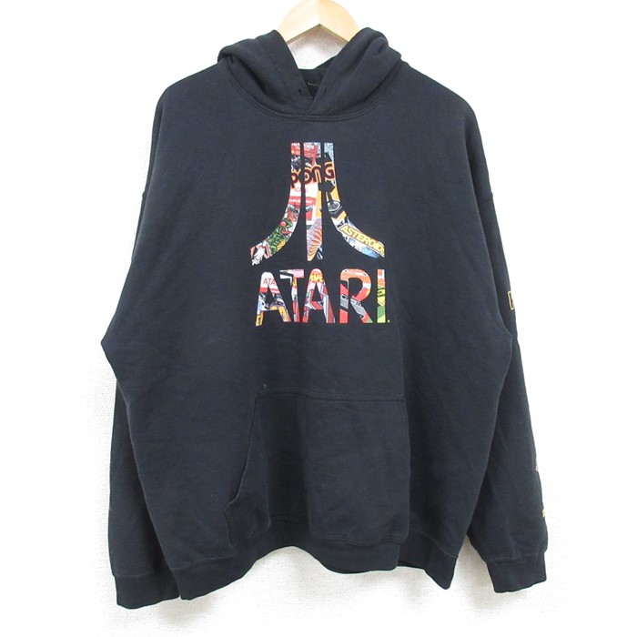 XL★古着 長袖 スウェット パーカー メンズ ATARI 黒 ブラック 24dec23 中古 スエット トレーナー トップス