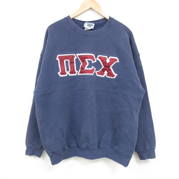 XL★古着 リー Lee 長袖 スウェット メンズ 00年代 00s ギリシャ文字 クルーネック 紺 ネイビー 24dec23 中古 スエット トレーナー トップス