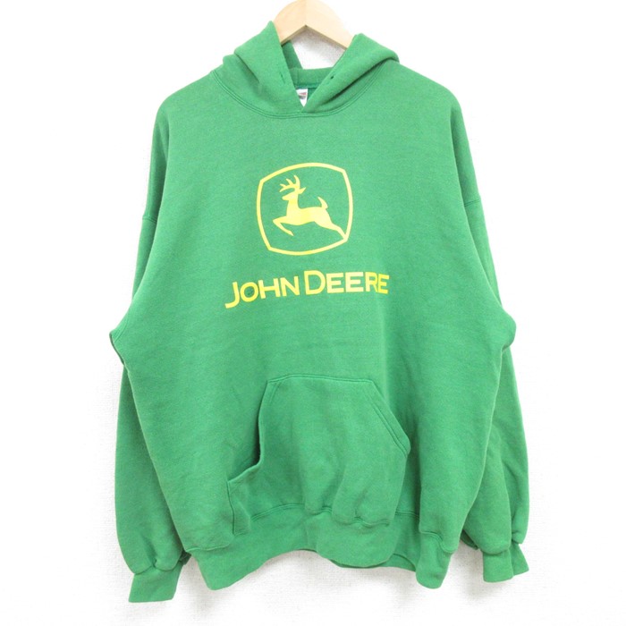XL★古着 長袖 スウェット パーカー メンズ 00年代 00s JOHN DEERE 緑 グリーン 24dec23 中古 スエット トレーナー トップス