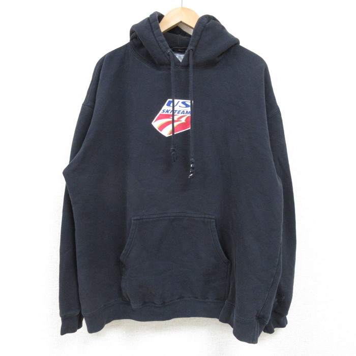 XL★古着 長袖 スウェット パーカー メンズ スキー 大きいサイズ 黒 ブラック 24dec23 中古 スエット トレーナー トップス