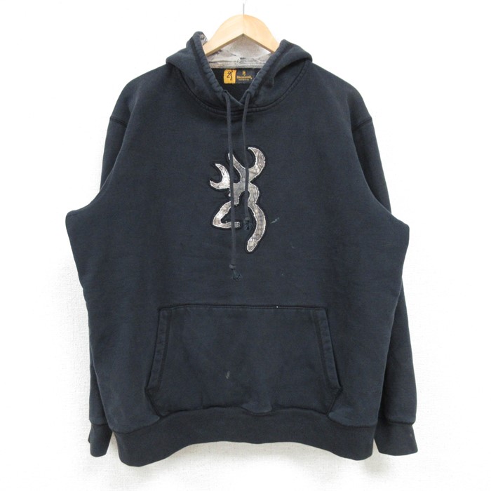 XL★古着 長袖 スウェット パーカー メンズ BROWNING 黒 ブラック 24dec19 中古 スエット トレーナー トップス