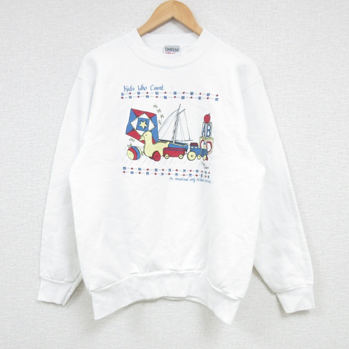 【50%OFF】M★古着 オニータ ONEITA 長袖 スウェット メンズ 90年代 90s つみき クルーネック USA製 白 ホワイト 24dec19 中古 スエット トレーナー トップス