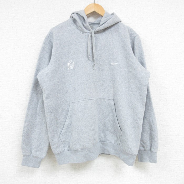 L★古着 ナイキ NIKE 長袖 スウェット パーカー メンズ 00年代 00s ワンポイントロゴ グレー 霜降り 24dec19 中古 スエット トレーナー トップス