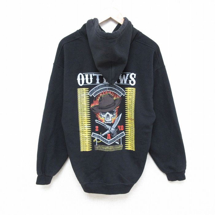 L★古着 長袖 スウェット パーカー メンズ スカル 黒 ブラック 24dec19 中古 スエット トレーナー トップス