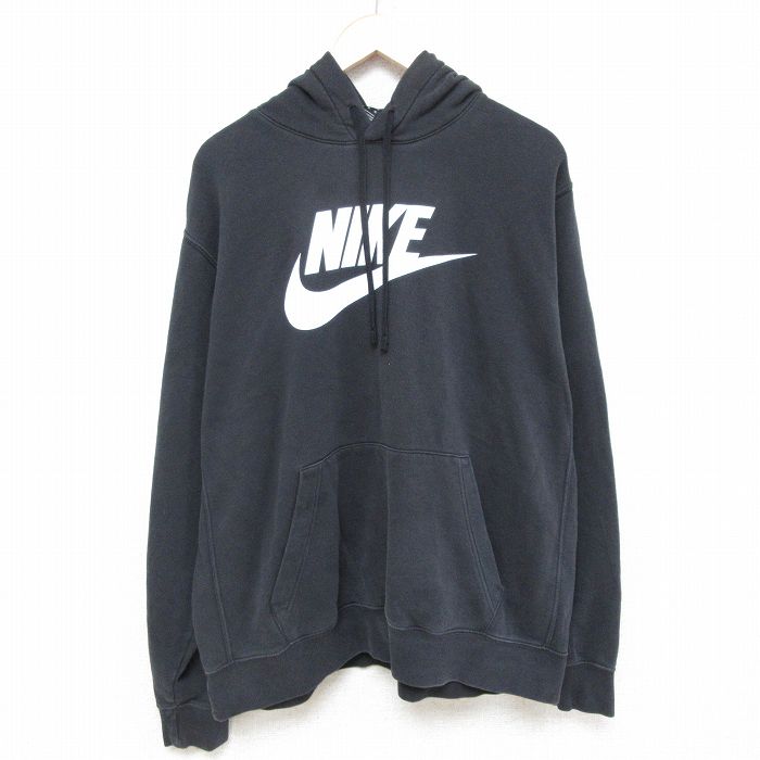 XL★古着 ナイキ NIKE 長袖 スウェット パーカー メンズ ビッグロゴ 大きいサイズ 黒 ブラック 24dec19 中古 スエット トレーナー トップス