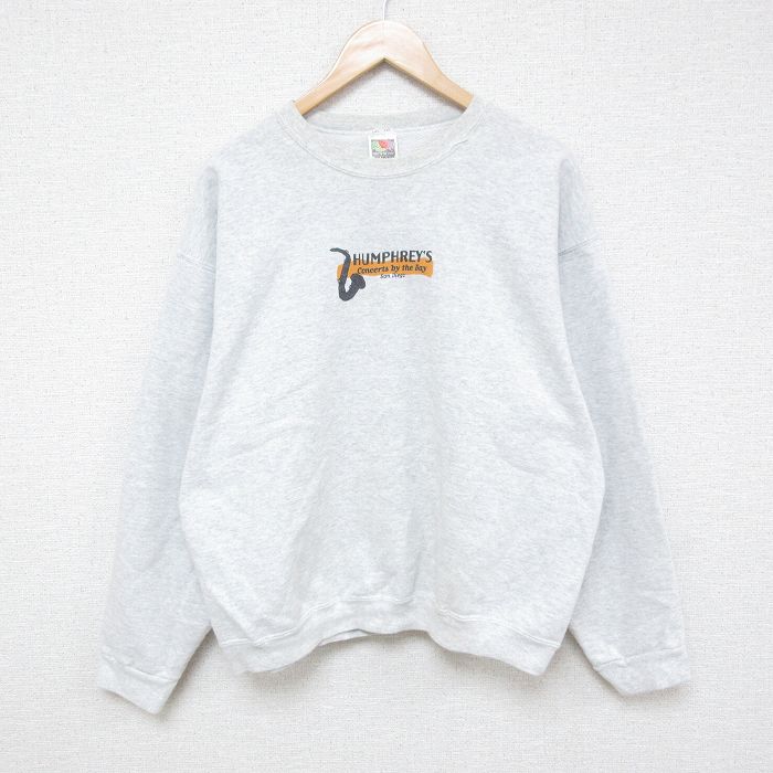 【50%OFF】XL★古着 フルーツオブザルーム 長袖 スウェット メンズ 00年代 00s サックス クルーネック グレー 霜降り 24dec19 中古 スエット トレーナー トップス