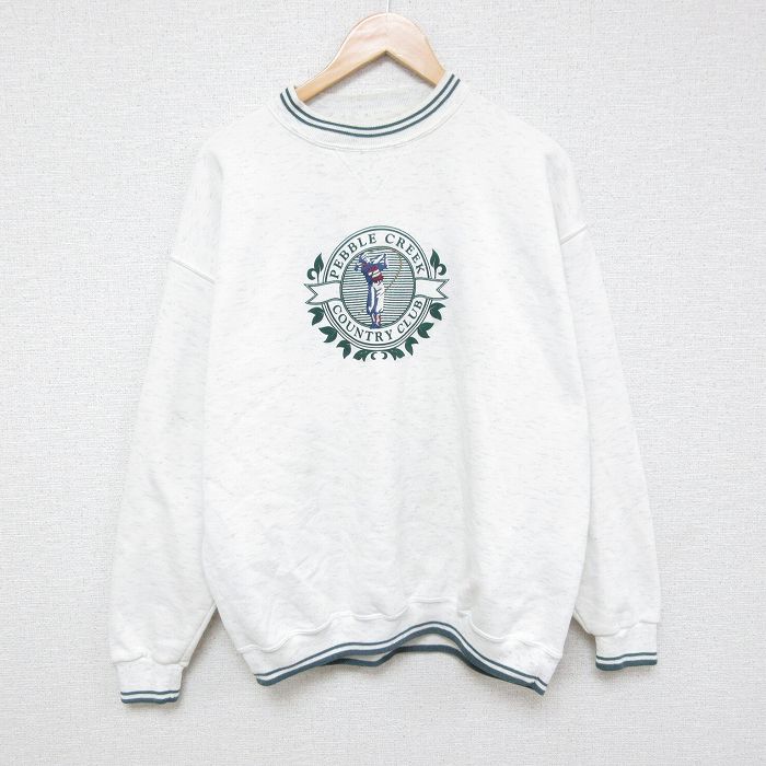 【20%OFF】XL★古着 長袖 スウェット メンズ 90年代 90s ゴルフ 刺繍 クルーネック USA製 薄グレー 霜降り 24dec19 中古 スエット トレーナー トップス