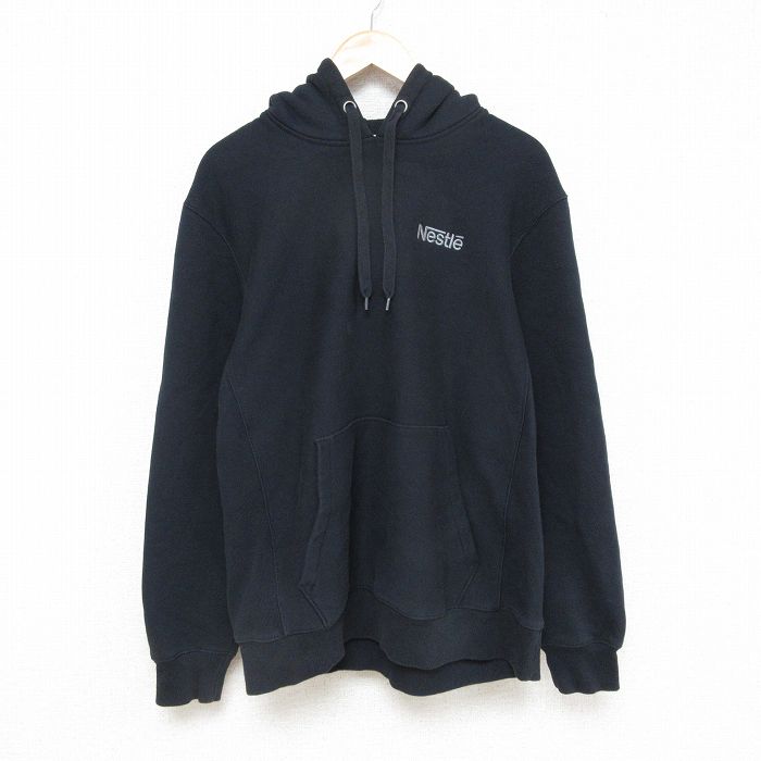 XL★古着 長袖 スウェット パーカー メンズ ネスレ 黒 ブラック 24dec19 中古 スエット トレーナー トップス