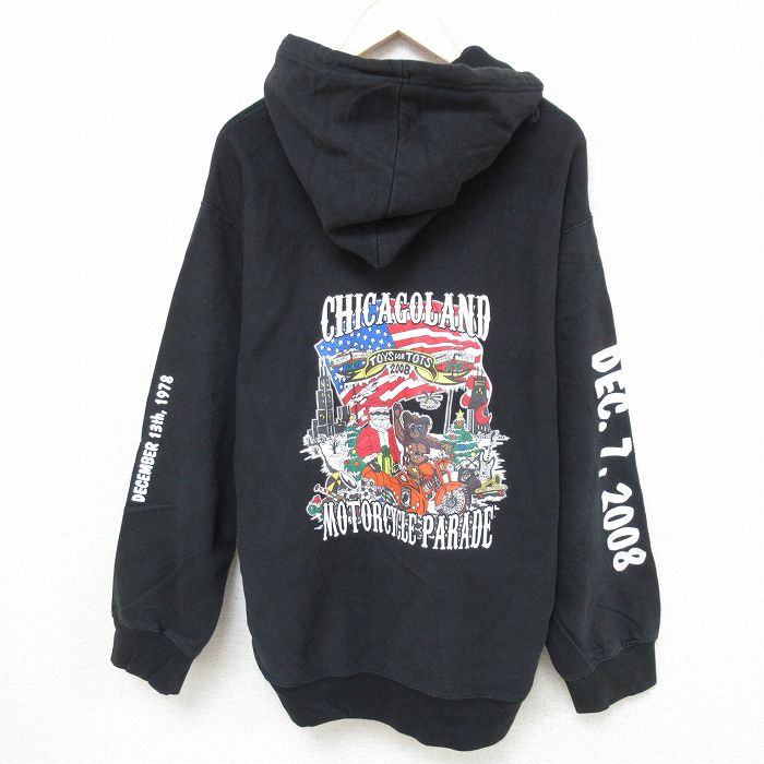 XL★古着 長袖 フルジップ スウェット パーカー メンズ 00年代 00s オートバイ 大きいサイズ 黒 ブラック 24dec20 中古 スエット トレーナー トップス