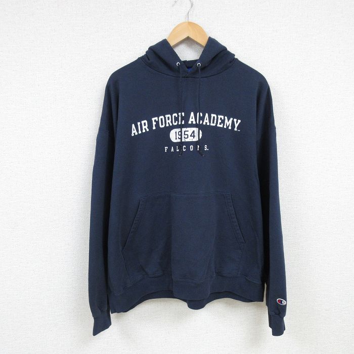 XL★古着 チャンピオン Champion 長袖 スウェット パーカー メンズ 00年代 00s エアフォース アカデミー 大きいサイズ 紺 ネイビー 24dec20 中古 スエット トレーナー トップス