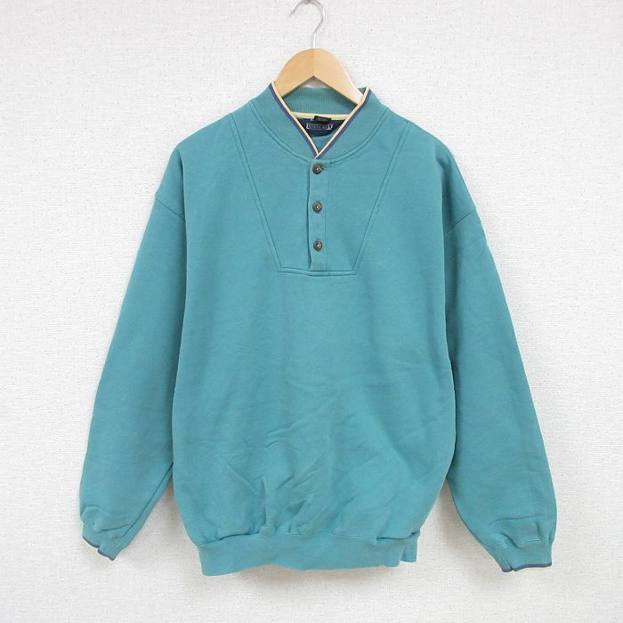 XL★古着 ランズエンド 長袖 スウェット メンズ 00年代 00s 無地 襟付き 青緑 24dec20 中古 スエット トレーナー トップス