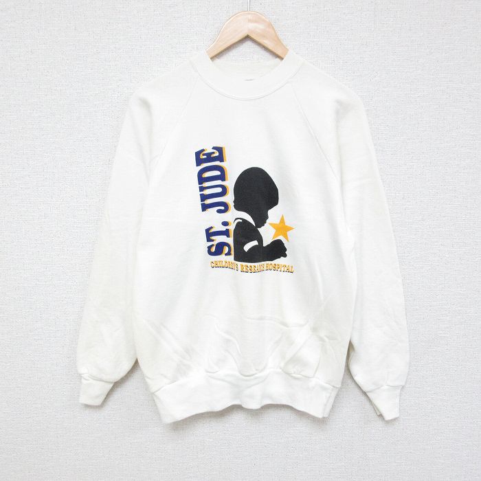 M★古着 オニータ ONEITA 長袖 スウェット メンズ 90年代 90s 子供 星 ラグラン クルーネック USA製 白 ホワイト 24dec21 中古 スエット トレーナー トップス