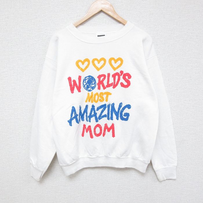 【50%OFF】L★古着 TULTEX 長袖 スウェット メンズ 90年代 90s ハート クルーネック USA製 白 ホワイト 24dec21 中古 スエット トレーナー トップス