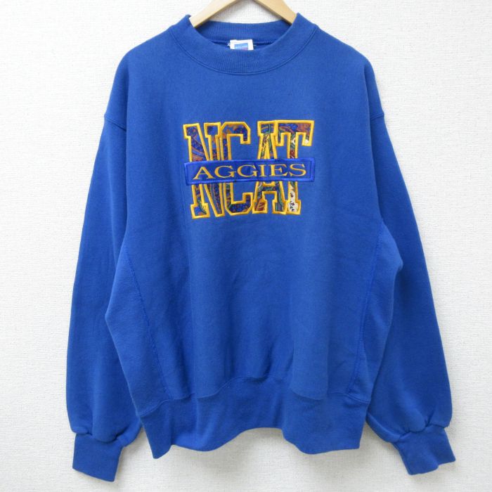 【20%OFF】XL★古着 長袖 スウェット メンズ 00年代 00s NCAF 大きいサイズ クルーネック 青 ブルー 【spe】 24dec27 中古 スエット トレーナー トップス