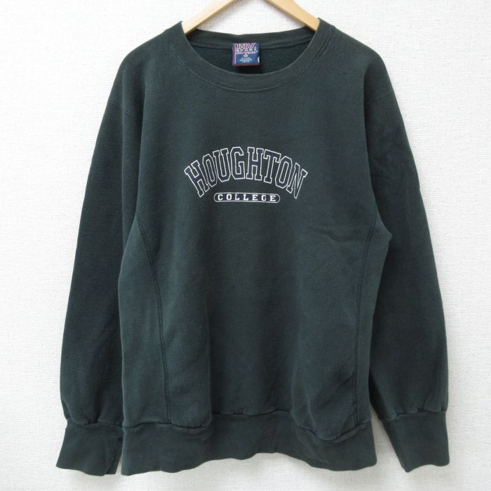 【20%OFF】L★古着 MVスポーツ 長袖 スウェット メンズ 00年代 00s ホートン カレッジ クルーネック 濃緑 グリーン 24dec27 中古 スエット トレーナー トップス