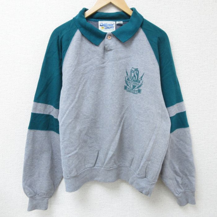 XL★古着 長袖 スウェット メンズ 00年代 00s CALIFORNIA SHORES ツートンカラー 襟付き グレー他 霜降り 24dec27 中古 スエット トレーナー トップス