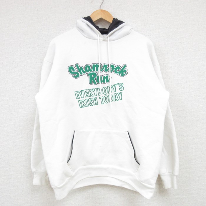 L★古着 長袖 スウェット パーカー メンズ 80年代 80s Shamrock Run 企業広告 USA製 白 ホワイト 24dec21 中古 スエット トレーナー トップス
