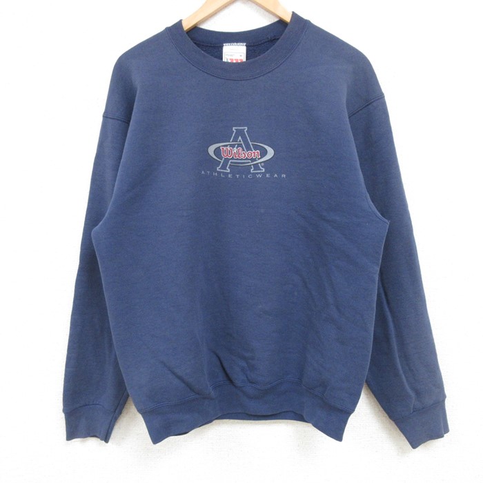 【20%OFF】M★古着 ウィルソン 長袖 スウェット メンズ 90年代 90s ビッグロゴ クルーネック USA製 紺 ネイビー 24dec21 中古 スエット トレーナー トップス