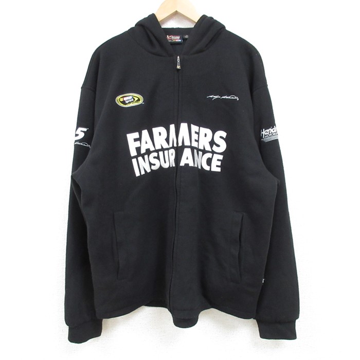 XL★古着 長袖 フルジップ スウェット パーカー メンズ 00年代 00s FARMERS INSURANCE 大きいサイズ ポリエステル 黒 ブラック 24dec21 中古 スエット トレーナー トップス