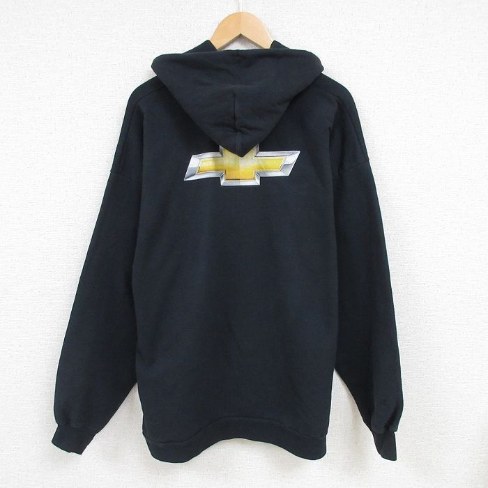 XL★古着 長袖 フルジップ スウェット パーカー メンズ 00年代 00s シボレー 大きいサイズ クルーネック 黒 ブラック 24dec23 中古 スエット トレーナー トップス