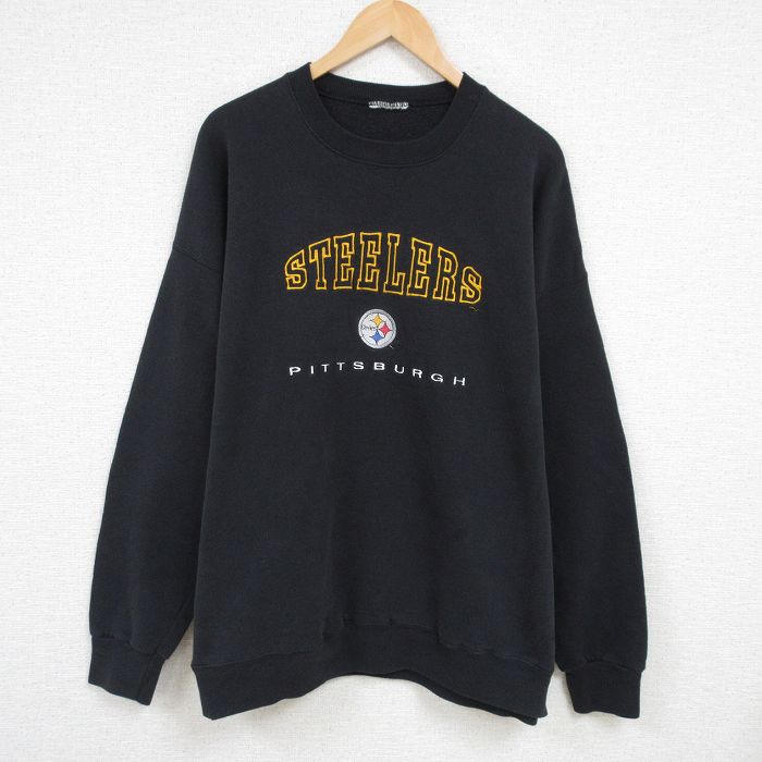 【20%OFF】XL★古着 長袖 スウェット メンズ 00年代 00s NFL ピッツバーグスティーラーズ 大きいサイズ クルーネック 黒 ブラック アメフト スーパーボウル 24dec23 中古 スエット トレーナー トップス