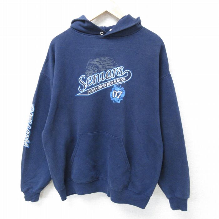 XL★古着 ジャージーズ 長袖 スウェット パーカー メンズ 00年代 00s インディアン 紺 ネイビー 24dec24 中古 スエット トレーナー トップス