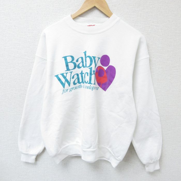 【20%OFF】L★古着 ヘインズ Hanes 長袖 スウェット メンズ 00年代 00s ベビー クルーネック 白 ホワイト 24dec24 中古 スエット トレーナー トップス