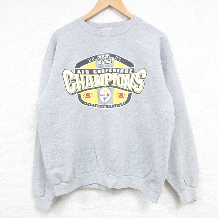 【50%OFF】L★古着 長袖 スウェット メンズ 00年代 00s NFL ピッツバーグスティーラーズ クルーネック グレー 霜降り アメフト スーパーボウル 25jan08 中古 スエット トレーナー トップス