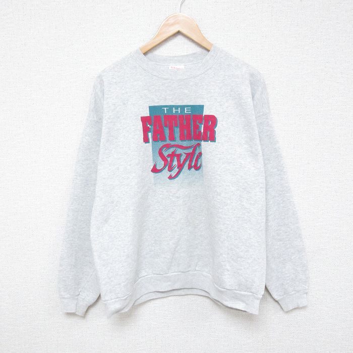L★古着 ヘインズ Hanes 長袖 スウェット メンズ 00年代 00s FATHER クルーネック グレー 霜降り 【spe】 24dec25 中古 スエット トレーナー トップス