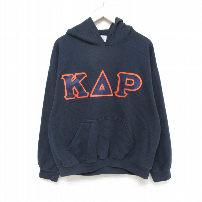 XL★古着 長袖 スウェット パーカー メンズ 00年代 00s ギリシャ文字 黒 ブラック 24dec25 中古 スエット トレーナー トップス