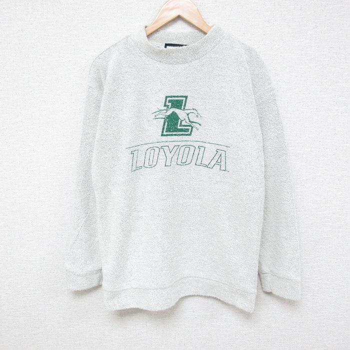 L★古着 長袖 トップス メンズ 00年代 00s LOYOLA モックネック ハイネック USA製 薄グレー 24dec25 中古 スエット トレーナー
