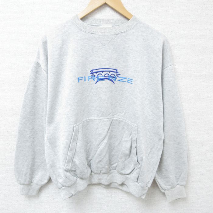 XL★古着 長袖 スウェット メンズ 00年代 00s フィレンツェ 刺繍 クルーネック イタリア製 グレー 霜降り 25jan09 中古 スエット トレーナー トップス