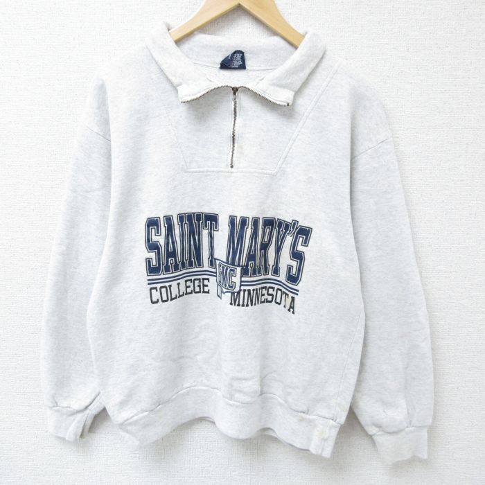 【50%OFF】L★古着 ジャンスポーツ 長袖 ハーフジップ スウェット メンズ 90年代 90s セントメアリーズ カレッジ 襟付き USA製 薄グレー 霜降り 25jan09 中古 スエット トレーナー トップス
