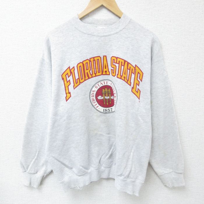 【50%OFF】L★古着 TULTEX 長袖 スウェット メンズ 90年代 90s フロリダ 大学 カレッジ クルーネック USA製 グレー 霜降り 25jan09 中古 スエット トレーナー トップス