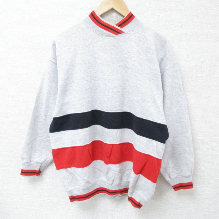 L★古着 長袖 スウェット メンズ 90年代 90s Vネック USA製 薄グレー 霜降り 25jan09 中古 スエット トレーナー トップス