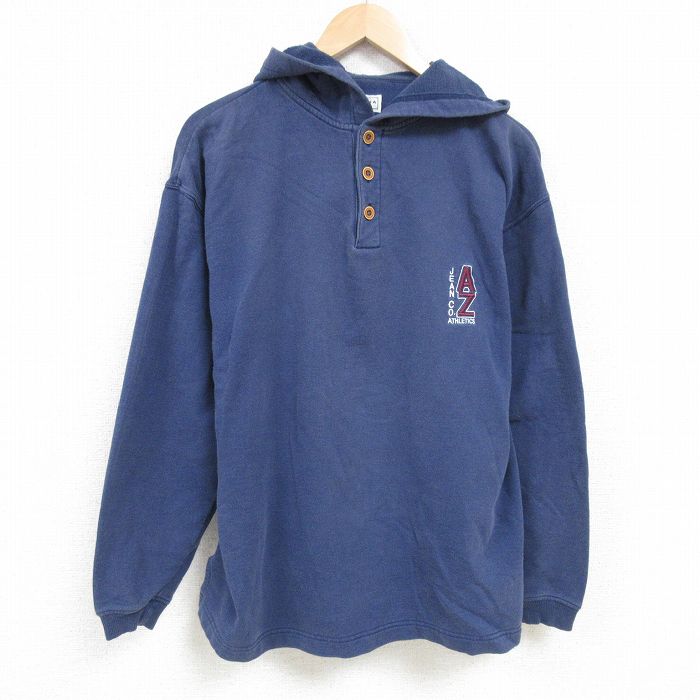 XL★古着 アリゾナジーンズ 長袖 スウェット パーカー メンズ 00年代 00s ワンポイントロゴ 大きいサイズ ヘンリーネック 紺 ネイビー 24dec25 中古 スエット トレーナー トップス