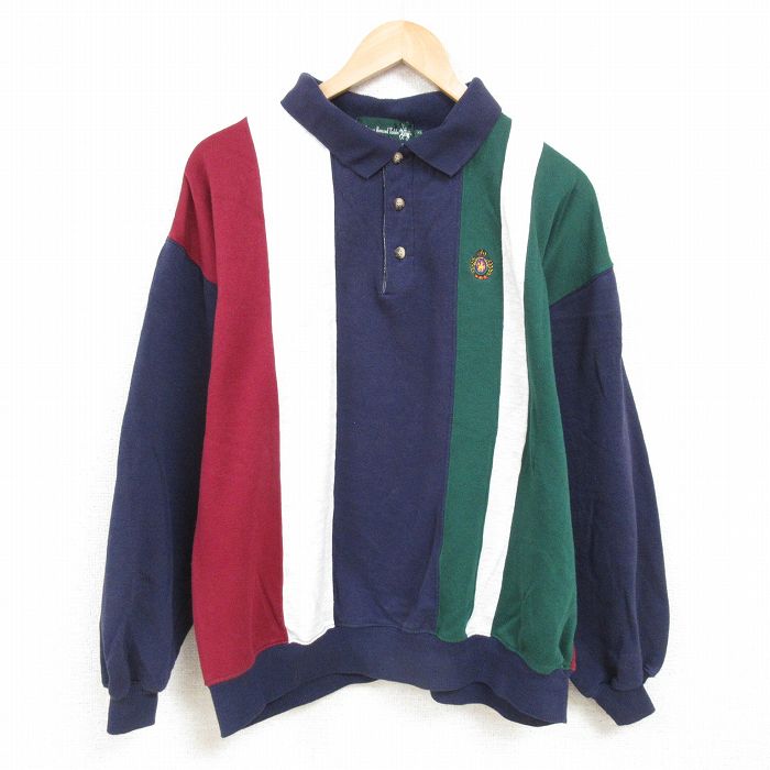 【50%OFF】XL★古着 長袖 スウェット メンズ 00年代 00s マルチカラー 大きいサイズ 襟付き エンジ他 【spe】 24dec25 中古 スエット トレーナー トップス