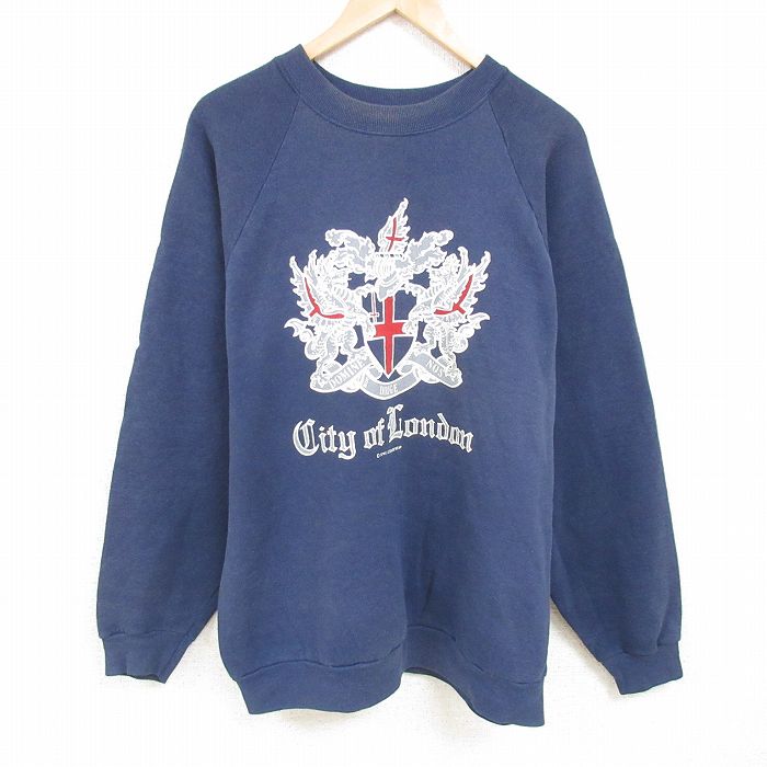 【20%OFF】XL★古着 スクリーンスターズ 長袖 スウェット メンズ 90年代 90s スカンディナヴィア十字 大きいサイズ ラグラン クルーネック アイルランド製 紺 ネイビー 24dec25 中古 スエット トレーナー トップス