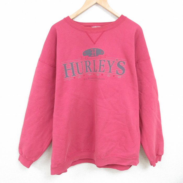 XL★古着 長袖 スウェット メンズ 90年代 90s ハーレー 大きいサイズ クルーネック USA製 濃ピンク 24dec26 中古 スエット トレーナー トップス