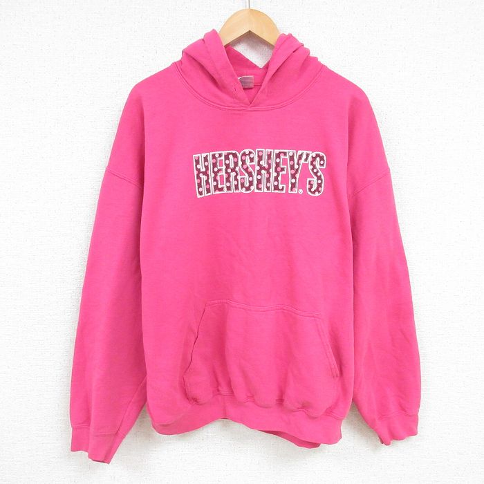 XL★古着 長袖 スウェット パーカー メンズ 00年代 00s ハーシーズ 大きいサイズ 濃ピンク 24dec26 中古 スエット トレーナー トップス