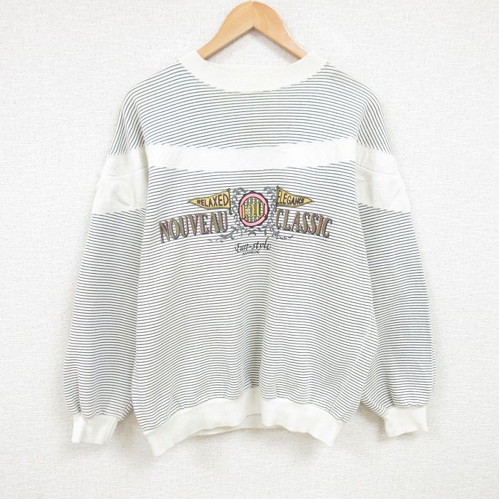 XL★古着 I.O.U. 長袖 スウェット メンズ 00年代 00s ツートンカラー ラグラン クルーネック 黒他 ブラック ボーダー 24dec26 中古 スエット トレーナー トップス