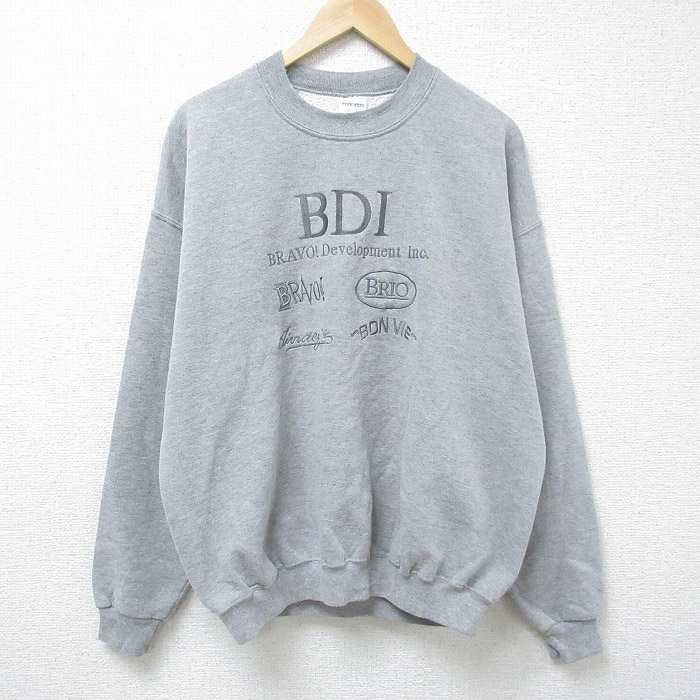 【20%OFF】XL★古着 長袖 スウェット メンズ 00年代 00s BDI BRAVO 刺繍 クルーネック グレー 霜降り 24dec28 中古 スエット トレーナー トップス
