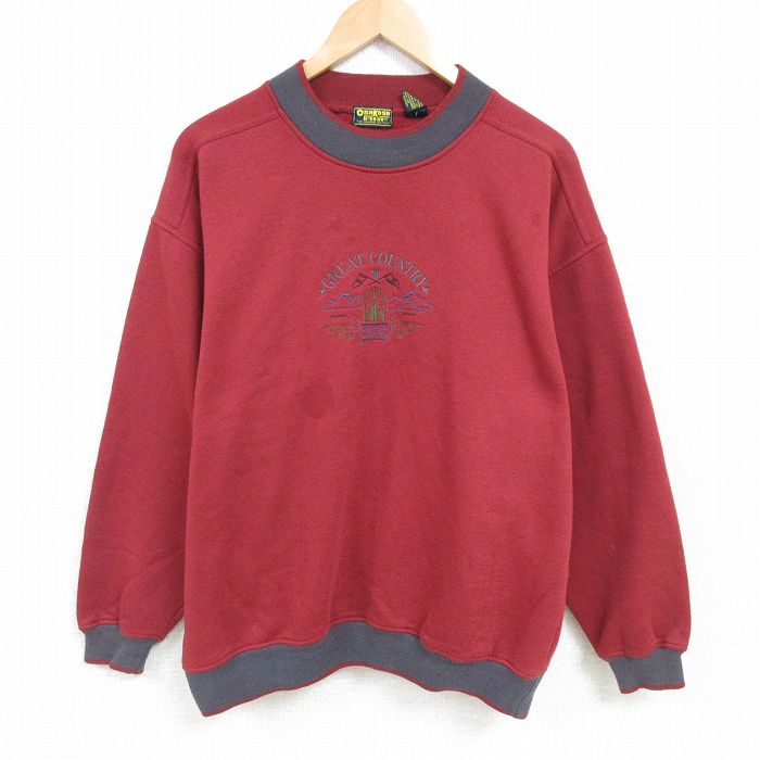 XL★古着 オシュコシュ OSHKOSH 長袖 スウェット メンズ 00年代 00s 刺繍 クルーネック エンジ 24dec27 中古 スエット トレーナー トップス